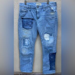 Anthropologie Holding Horses Denim Jean Boyfriend Patch Work Women's 30